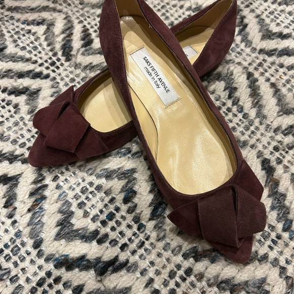 Saks Fifth Avenue Burgundy/plum Flats with Pointed Toe and Bow
